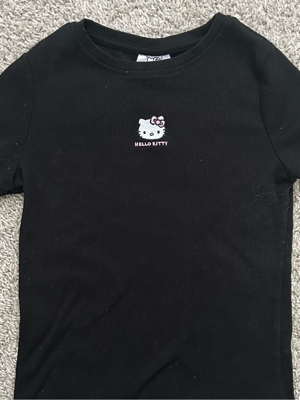Hello Kitty Black Ribbed Tee Girls 10/12 - like new